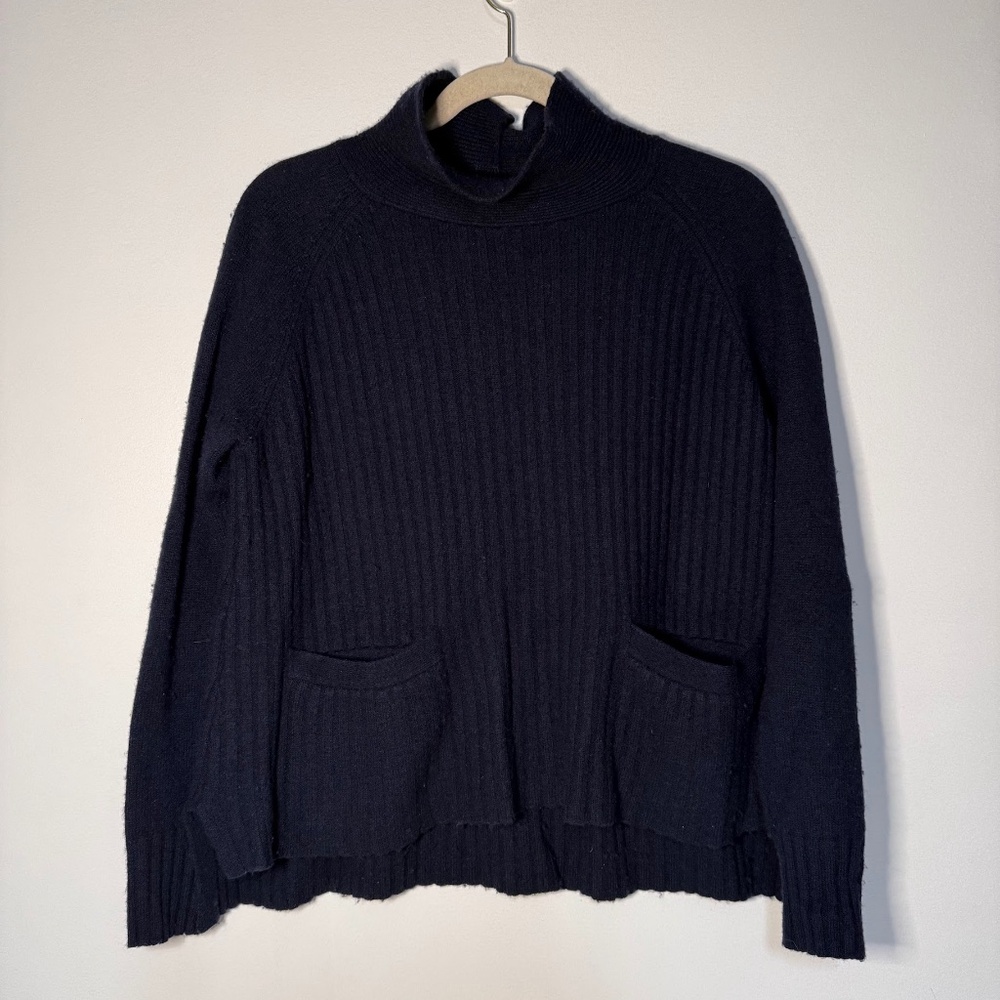 Toad and Co Clementine Mockneck Navy Cozy Knit Sweater Lambswool Blend '